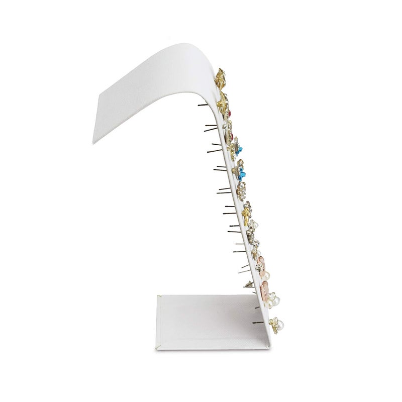 MOOCA Premium White Leatherette Adjustable Earring Display Stand Showcase Jewelry Stands for 12 Pairs of Earrings, White, 2 W x 2 7/8 D x 6 5/8 H in, White Faux Leather - Image 5
